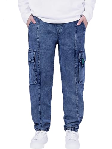 NATUST Kinder Cargo Jeans Jungs Jogginghose mit Gummibund Blau 140