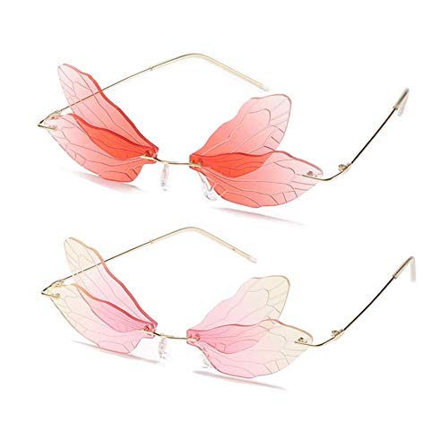 Image of ENTHYI Dragonfly Wing Shape Sunglasses for Women /Men Frameless Irregular Glasses Shades Party Sun Glasses
