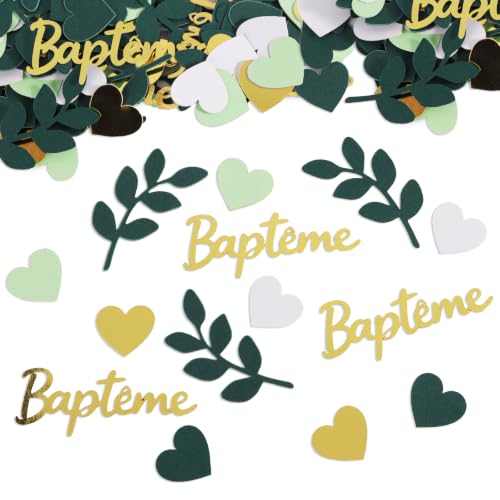 150 Pièces Confettis Baptême Décoration Baptême Fille Garçon Accessoire Décoration de Table Vert et Or