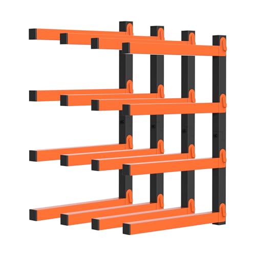 PINPON 4-Pack Heavy Duty Wall Mount Lumber Storage Rack, 4-Level Snap-Fit Wood Organizer with...