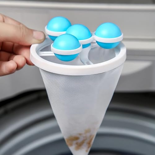 Image of 2 Pcs Washing Machine Lint Remover Waste Collector Bag Pouch Filter With 4 Pcs Reusable Laundry Dryer Balls Anti-Winding Home, Dormitory, Clothes Reduce Wrinkles Multicolor