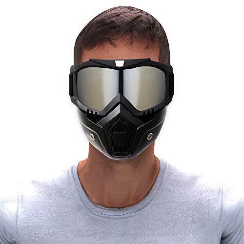 Image of Steelbird 7Wings 3 in 1 Face Shield,Goggles with Detachable Mask, Full Face and Mouth Protection Suitable for Every Use (Pack of 3, Silver Visor)