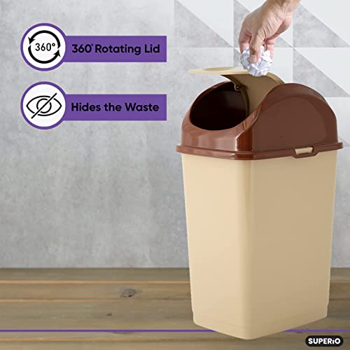 Image of Superio Swing Top Trash Can,Set of 3 Waste Bins for Home, Kitchen, Office, Bedroom, Bathroom, Ideal for Large or Small Spaces - White (Beige 18 qt+2 5 qt)