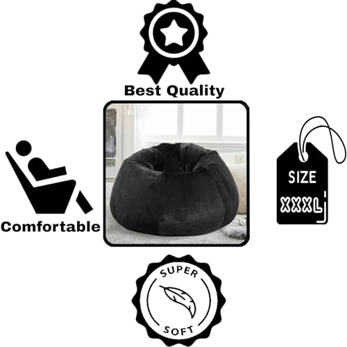 Image of New Classic Black Furry, Bean Bags with Beans Filled, Chair. Premium and Luxurious Fur Bean Bag with thermocol Balls XXXL (Black)