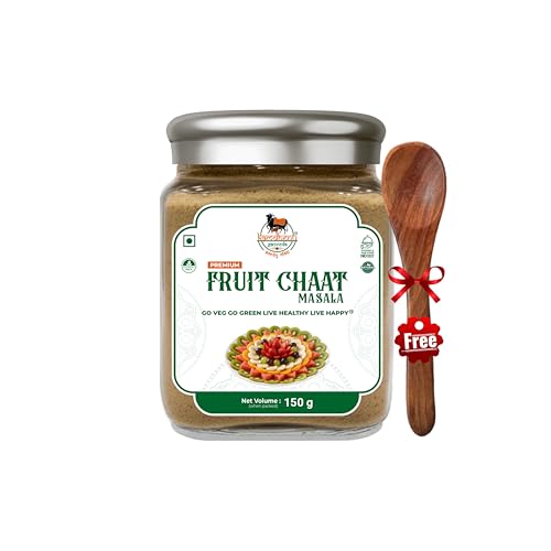 Kamdhenu Gauveda Fruit Masala 150g – Natural Tangy Fruit & Chaat Seasoning | Made with Coriander, Roasted Cumin, Pudina & Black Pepper | No Preservatives | No Artificial Colours | FSSAI Certified | Packed in Eco-Friendly Glass Bottle
