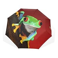 Umbrella Frog Animal Pattern Print Windproof 3 Fold Umbrella for Women Men Girls Boys Unisex Ultralight Outdoor Travel Compact Umbrella