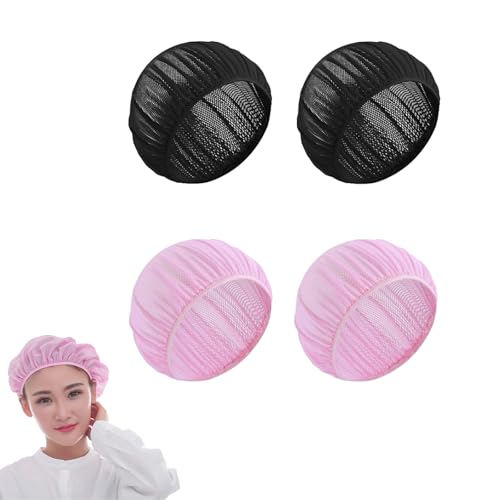 4 piezas negras y rosas Gorro de Malla Transpirable Multiusos,Red Elástica Transpirable Unisex,Elástico y Ajustable para Chef, Dormir o Pelucas, Protección Capilar para Hombres y Mujeres