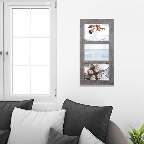 Malden International Designs Distressed Wood Collage Picture Frame, 3 Option, 3-4X6, Rough Gray 3-Op. 4X6 Ridge Linear #TOP16