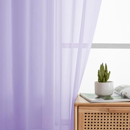 Image of Simplebrand Lavender Sheer Curtains 96 Inches Long, Light Filtering Light Purple Rod Pocket Solid Color Window Sheer Curtain Panels, Elegant Curtains & Drapes for Living Room, Bedroom 2 Panels, 42 inch W