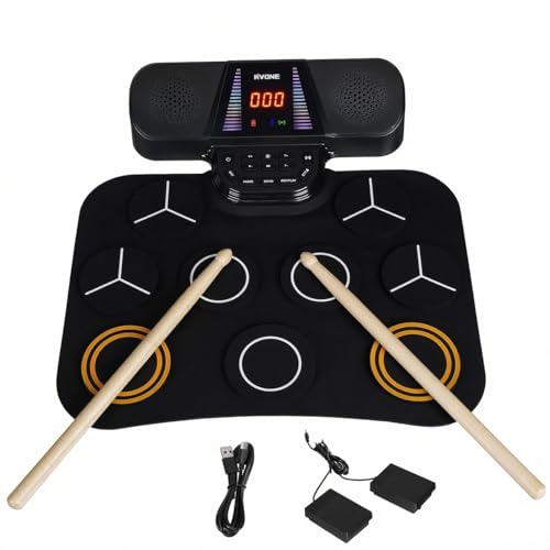RVONE Electronic Drum Pad for Kids Beginner with Screen, 9 Pad Roll-Up Electric Drum Set with 5 Light Mode, Built-in 2 Powerful Speakers, for 3-12...