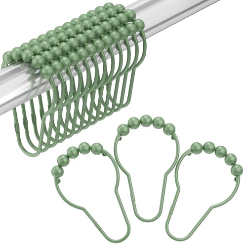Image of Amazer Shower Curtain Hooks, Decorative Shower Curtain Hooks, Sage Green Rustproof Stainless Steel Shower Hooks for Shower Curtain Liner Shower Rod Hook 12pcs