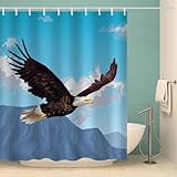 MOXINO Adler Duschvorhang Anti-Schimmel 180x180 cm Polyester Stoff Textil Waschbar Wasserdicht Badvorhang 3D Adler Motiv Duschvorhänge Badezimmer mit 12 Haken（Stil 10-13）