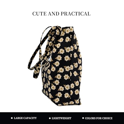 Image of TOPASION Cute Corduroy Tote Bag Canvas Shoulder Handbags for Women Travel Shopping