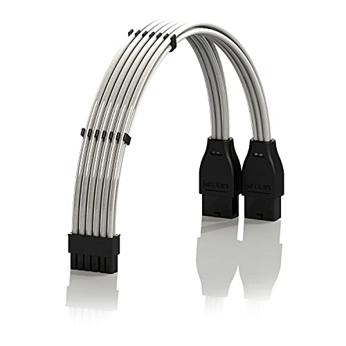 Image of LINKUP - Compatible with NVIDIA RTX3000 Ampere Founders Edition FE GPU┃Teflon High Power PSU Adapter 16AWG Silver Coated UL-Rated Wires w /Comb┃12P to 2 x 8P PCI-e Adapter┃30cm 300mm┃Silver