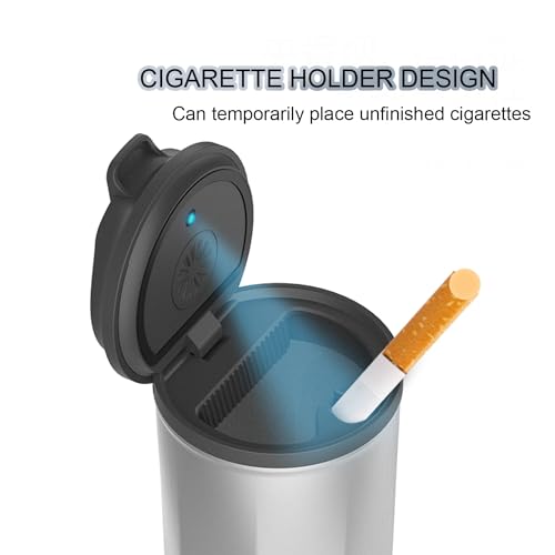 Image of Kwak's Ashtray for Car,Mini Portable Ashtray with Lid Smell Proof, Automotive Ashtrays Trash Can with LED Blue Light(Black)