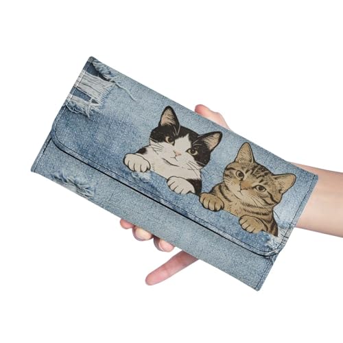 Image of AFPANQZ Womens Trifold Wallets Large Capacity Wallet, Funny Cat Print Luxury Three Fold Coin Purse Long Rfid Slim Card Holder Purse