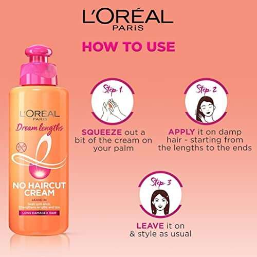 Image of L'OREAL PARIS Dream Lengths No Haircut Cream Leave-In Conditioner, 200Ml & Dream Lengths Conditioner, 192.5 Millilitre For Damaged & Dry Hair (Fresh)