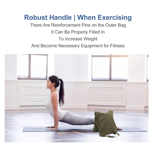 Sandbags for Working Out, Green Yoga Sand Bag for Weight Training with Double Handle, Adjustable Fillable Yoga Canvas Sandbags for Adding Weight and Support - Image 5