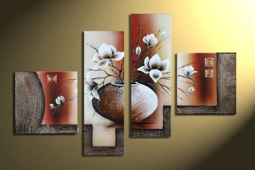 Amazon.co.jp: Wieco Art – 花 完全手描き油絵 装飾用絵画 フレーム 