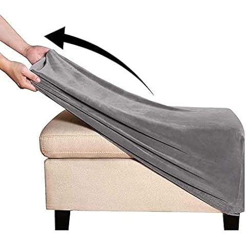 AQIGR Velvet Ottoman Slipcover Stretch Rectangle Footstool Cover Folding Storage Ottoman Covers for Living Room with Elastic Bottom (Color : Grey, Size : LARGE) Cover