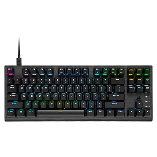 CORSAIR Teclado para jogos K60 RGB TKL RGB Tenkeyless óptico-mecânico com fio - Interruptores OPX - Teclas de policarbonato - Compatível com iCUE - Layout QWERTY NA - Preto