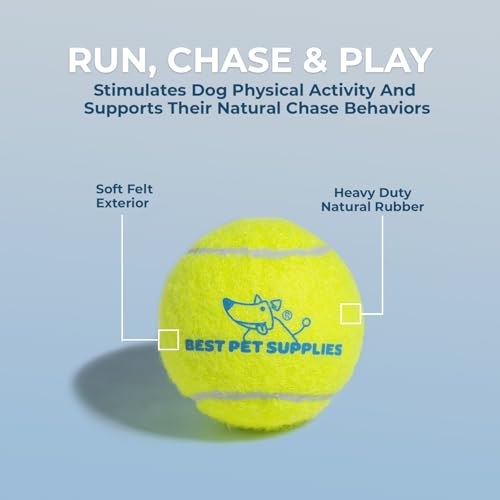 Image of Best Pet Supplies Interactive Squeaky Dog Chew Toy, Ideal Dog Toys for Chewers, Small, Medium & Large Dogs, and Fetch Lovers - Tennis (Yellow), Medium (Pack of 4)