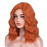 BERON 14 Inches Ginger Wig Short Curly Wig Orange Wigs Charming Women Beach Wave Wigs for Cosplay Party Hairnet Include
