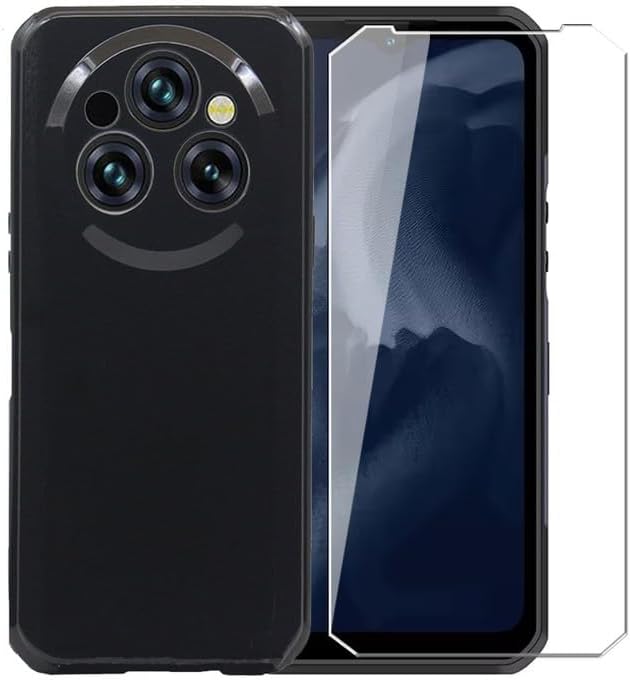 Case for Oukitel WP35 + Glass Screen Protector Tempered Film - Transparent Silicone Soft Flexible Bumper Shockproof TPU Protective Cover Shell for Oukitel WP35 (Black)