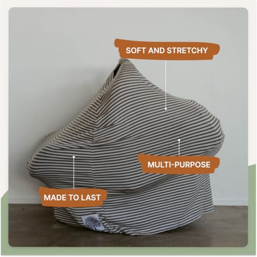 Image of Parker Baby 4 in 1 Car Seat Cover for Girls and Boys - Stretchy Carseat Canopy, Nursing Cover, Grocery Cart Cover, High Chair Cover - inchPewter /Snow Stripes inch