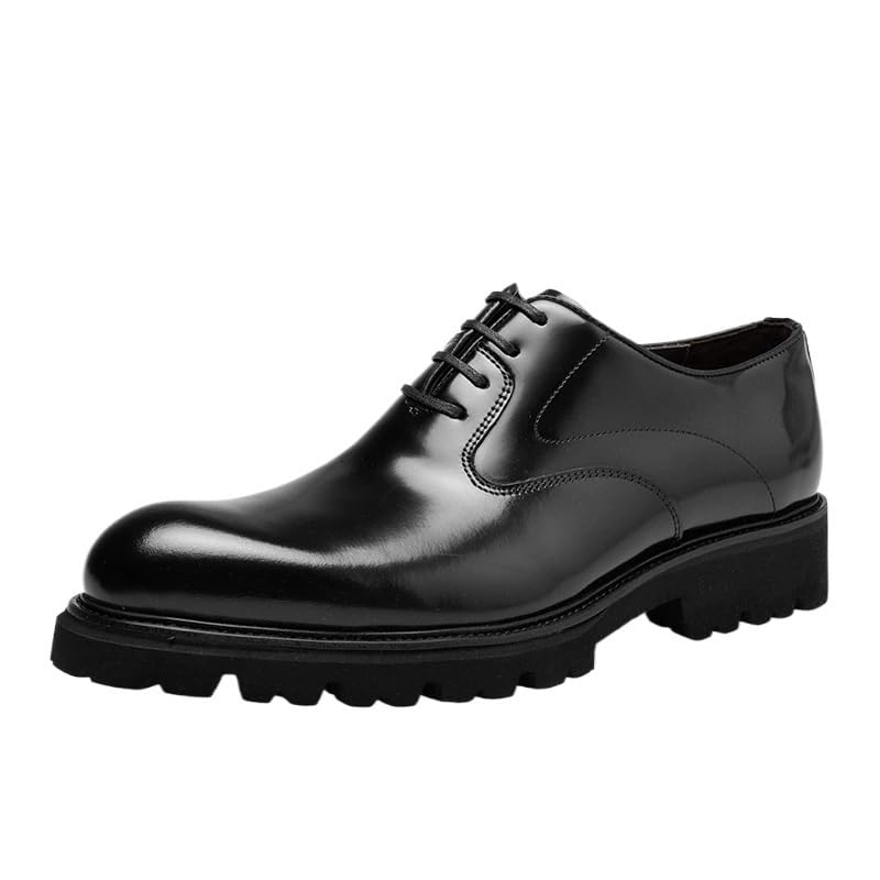 Mens Oxford Leather Dress Shoes British Style Business Formal Lace-Up Shiny Pointed Toe Thick Sole Wedding Footwear
