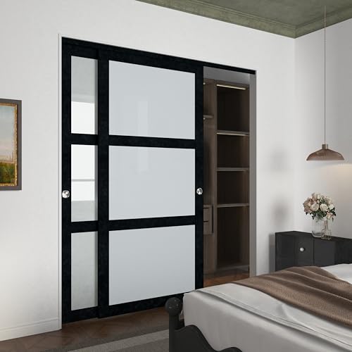 BARNSMITH 72x80 Sliding Closet Door, 3-Panels Preassembled Frosted Glass Door