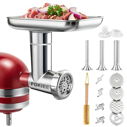 Stainless Steel Meat Grinder Attachments for KitchenAid Stand Mixer, Mixer Attachment for KitchenAid, Meat Grinder, Sausage Stuffer, Dishwasher Safe