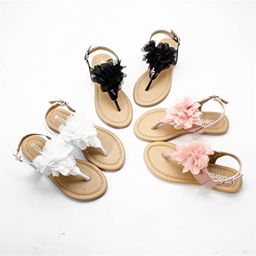 Girls Flat Bottomed Pin Toe Sandals Flower Beach Shoes Pin Toe Little Girls Sandals for Outer Wear Little Girl Slides (Pink, 7-8 Years Little Child)4