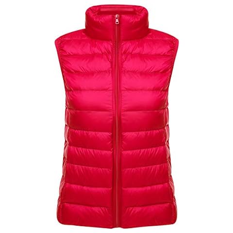 Lightweight Down Gilet for Women Ladies Sleeveless Puffer Jacket Packable Ultra Light Down Vest Body Warmer Downs Filled Coat Quilted Padded Sleeveless Puffa Down Gilet Ultralight Winter Red XL Cover