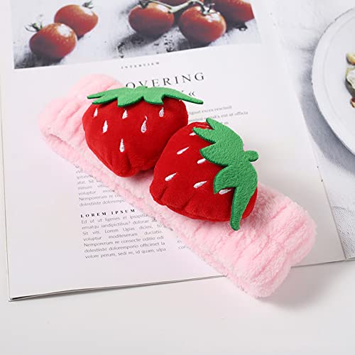 2PCS Cute Strawberry Headbands Washing Face Shower Hairbands Hair Band Hairhoop Elastic Spa Yoga Sports Headwraps Hair Accessories(Pink) - Image 3