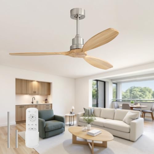 Image of Sofucor 52 Inch Solid Wood Ceiling Fans no Light, Works with App /Alexa /Google, Dimmable 6-Speed Outdoor Ceiling Fan with Remote for Indoor Bedroom Living Room Outdoor Patio Porch