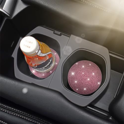 Image of Osilly Bling Car Cup Holder Coaster, 2 Pack Crystal Rhinestone Anti-Slip Insert Coasters, Universal 2.75 Inch Fashion Automotive Cup Mat, Car Interior Accessories Decor Gifts for Women (Pink)