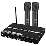 Wiistar Karaoke Sound Mixer Wireless Microphone Karaoke Mixer System Portable Digital Audio with HDMI, Optical/Toslink 3.5mm Audio Out for Home-KTV, Meeting, Wedding, Church, Home Party