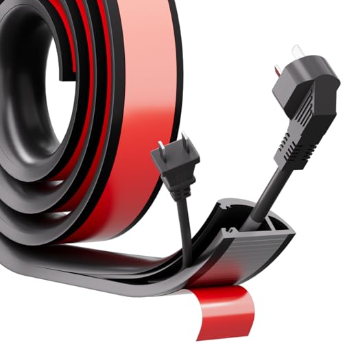 4ft Side Buckle Floor Cord Cover for Wires, Selfadhesive Extension Cord Hider Easy Floor Cable Management Prevent Cable Trips,Silicone Floor Wire Covers for Cords, Cable Protector Cord Cavity?Black?
