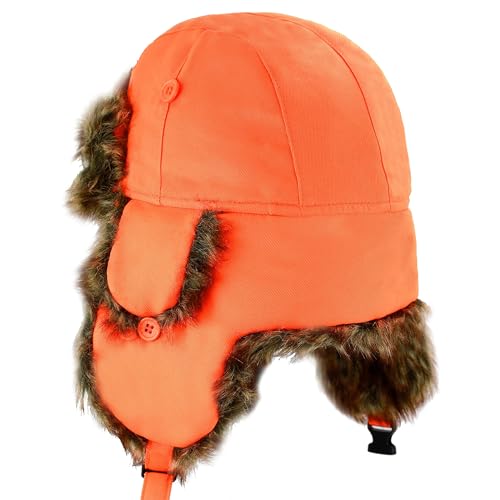Image of Faux Fur Safety Reflective Aviator Trapper Hat Snow Ski Trooper Winter Cap
