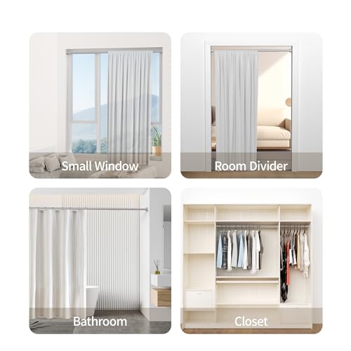 Image of Mcrbeay Shower Curtain Rod, 1 inch Diameter Heavy Duty Tension Shower Rod, Non Slip Adjustable 28-74 inch No Drilling Shower Curtain Rods Spring Tension For Bathroom, Shower Stall, No Rust, Silver