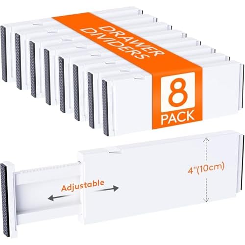 Lifewit 8 Pack Drawer Dividers 4″ High,11-17″ Adjustable Dresser Drawer Organizers for Clothes, Expandable Dresser Separators in Bedroom/Bathroom/Kitchen/Vanity/Office Organization and Storage, White