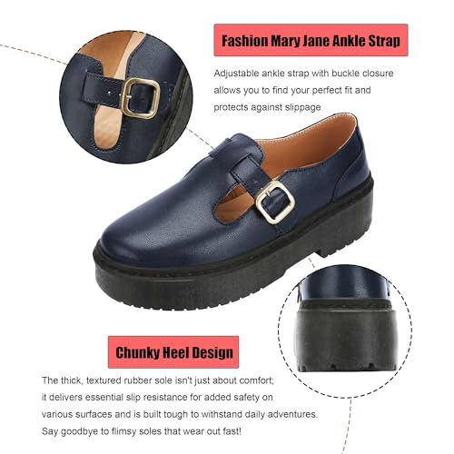 Women's Mary Jane Flats - Comfortable Vintage Style Shoes with Chunky Heel & Adjustable Strap-Fashion Casual Flats for Women4
