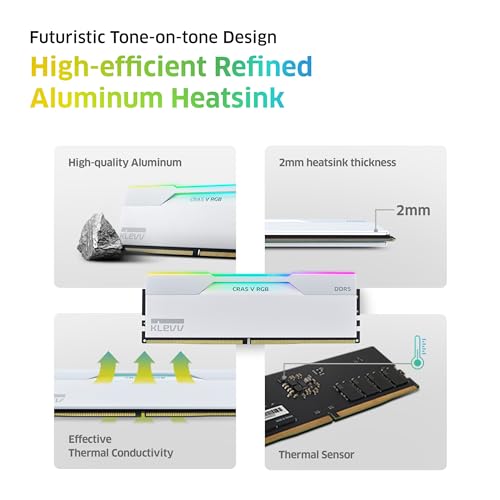 Image of KLEVV CRAS V RGB DDR5 32GB (2x16GB) 6400MHz CL32 1.35V Gaming Desktop Ram Memory SK Hynix Chip XMP 3.0 / AMD EXPO Ready - White (KD5AGUA80-64A320J)
