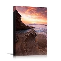 Canvas Wall Art Sun Setting into The Ocean II Coastal Multicolor Photography Relax/Calm Romantics Sunset - 12x18 inches