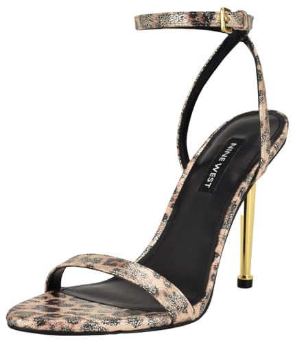 Nine West Women's Reina Heeled Sandal, Gold Shimmer Leopard 713, 8.5