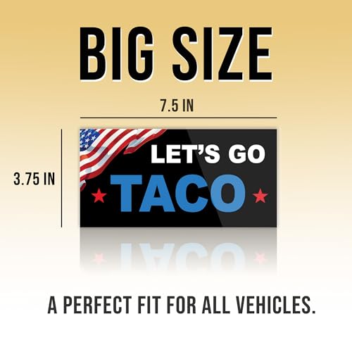 Image of Let's Go Taco Bumper Sticker Funny Food Humor US Flag Vinyl Decal for Car Truck, Waterproof UV-Resistant 7.5x3.75in