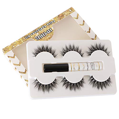 JIMIRE False Eyelashes with Glue, Full Volume Lashes 3 Pairs with Drying Clear Adhesive