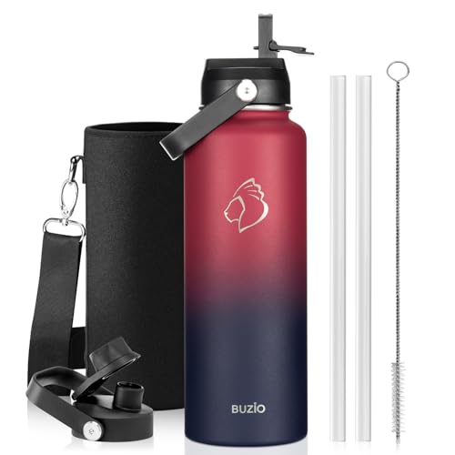 Image of BUZIO Triple Wall Vacuum Water Bottle with Dust-Proof Straw & Spout Lids