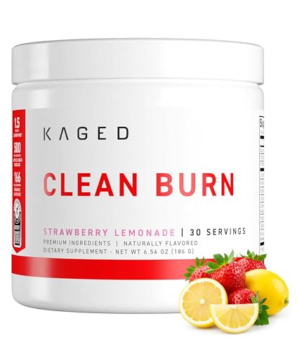 Kaged Thermogenic Powder Clean Burn Strawberry Lemonade Men & Women Weight Management Supplement Natural Caffeine Apple Cider Vinegar 30 Servings